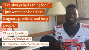 Syracuse Orange defensive lineman Kingsley Jonathan sits down for an interview with Information Technology Services