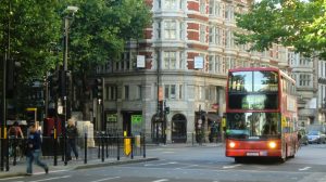 A double-decker bus on the streets of London