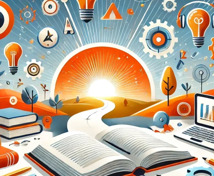 AI-generated image of books and resources about AI
